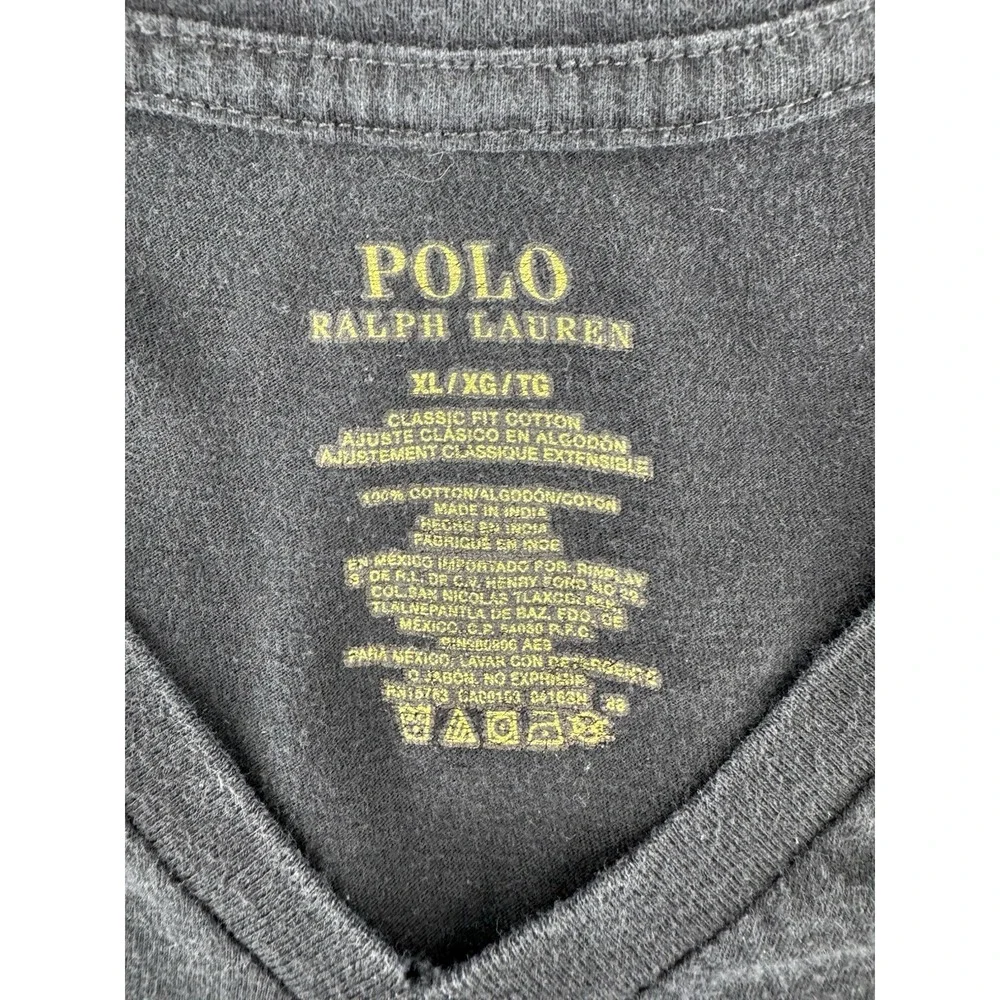 Polo Ralph Lauren Shirt Men's Short Sleeve V-Neck Black Red Pony Size XL - Picture 5 of 9